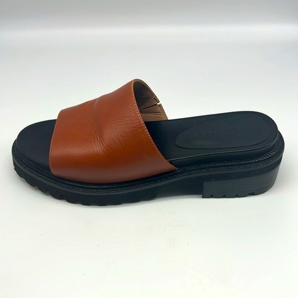 Aerosoles - Lucas Brown Leather Open Toe Chunky Black Soles Slide Sandals Size 8 - Picture 12 of 15